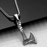 Necklace - Silver-Tone Viking Axe Pendant with Raven Design