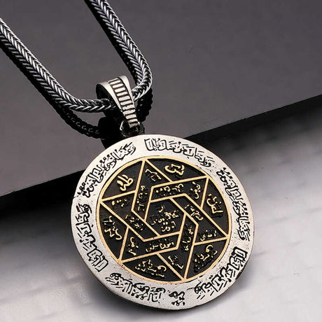 Necklace - Silver-Tone Mystical Esoteric Calligraphy Pendant