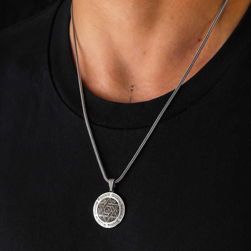 Necklace - Silver-Tone Mystical Esoteric Calligraphy Pendant