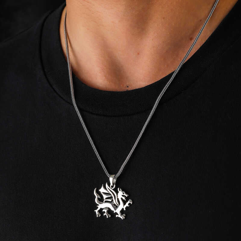 Men's Necklace - Sterling Silver Dragon Statement Pendant