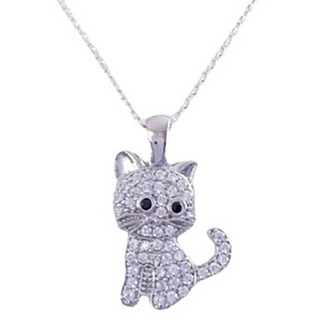 Dainty Silver-Tone Pavé Crystal Cat Necklace - Whimsical Animal Pendant