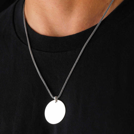 Sterling Silver Round Disc Pendant Necklace - Minimalist & Polished