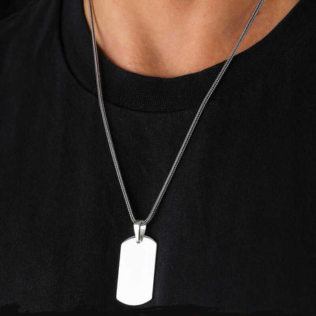 Sterling Silver Dog Tag Necklace - Polished Minimalist Design