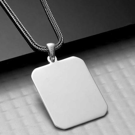 Sterling Silver Minimalist Rectangular Plate Pendant Necklace
