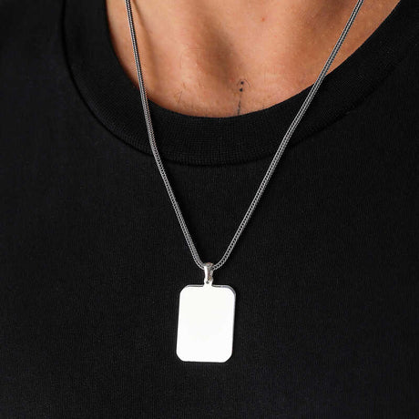 Sterling Silver Minimalist Rectangular Plate Pendant Necklace