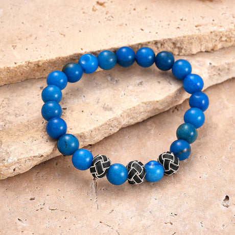 Natural Stone Bracelet - Lapis Lazuli Beaded with Knot Accents