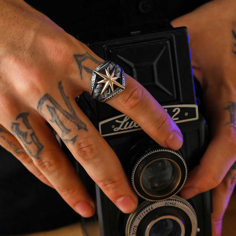 Men's Vintage Sterling Silver Compass Star Ring