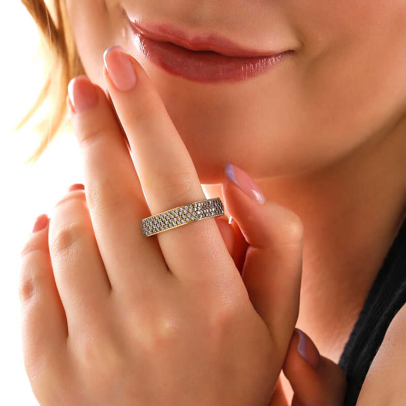 Rose Gold Plated Sterling Silver Square Multi-Row Pave Ring