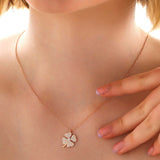 Rose Gold Plated Sterling Silver Sparkling Four-Leaf Clover Necklace