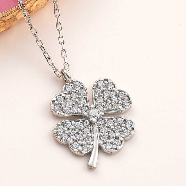 Necklace - Sterling Silver Sparkling Four-Leaf Clover Pendant