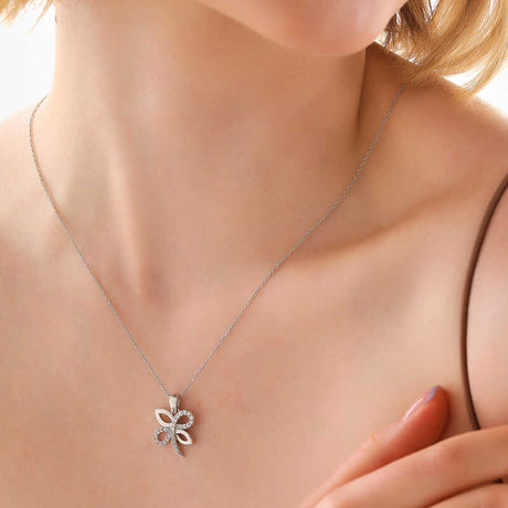 Sterling Silver Dragonfly Necklace - Sparkling Zirconia Pendant
