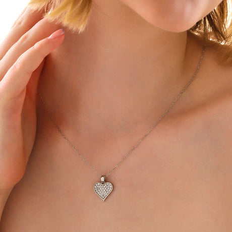 Heart Necklace - Sterling Silver Pave Cubic Zirconia Pendant