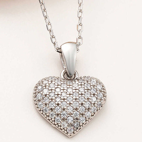 Sterling Silver - Dazzling Pave Heart Pendant Necklace