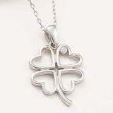 Necklace - Sterling Silver Four-Leaf Clover Heart Pendant with Accent Stone