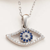 Sterling Silver Evil Eye Necklace - Dainty Zircon & Blue CZ