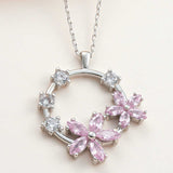 Necklace - Sterling Silver Pink & Clear Floral Wreath Pendant