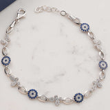Sterling Silver Butterfly & Evil Eye Bracelet - Dazzling CZ Accents