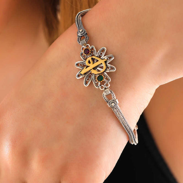 Sterling Silver Elif Vav Calligraphy Bracelet - Authentic Filigree Design
