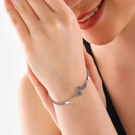 Sterling Silver Snake Bracelet - Unique Wavy Chain Design