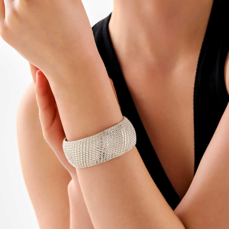 Sterling Silver Woven Mesh Statement Cuff Bracelet