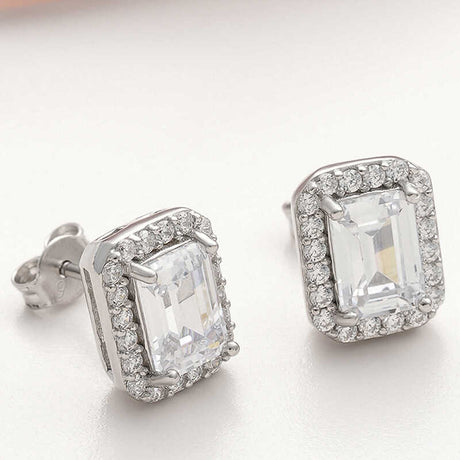Stud Earrings - Silver-Tone Halo Baguette & Round Cut Simulated Diamonds
