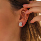 Stud Earrings - Silver-Tone Halo Baguette & Round Cut Simulated Diamonds