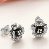Sterling Silver Rose Flower Stud Earrings - Vintage Charm