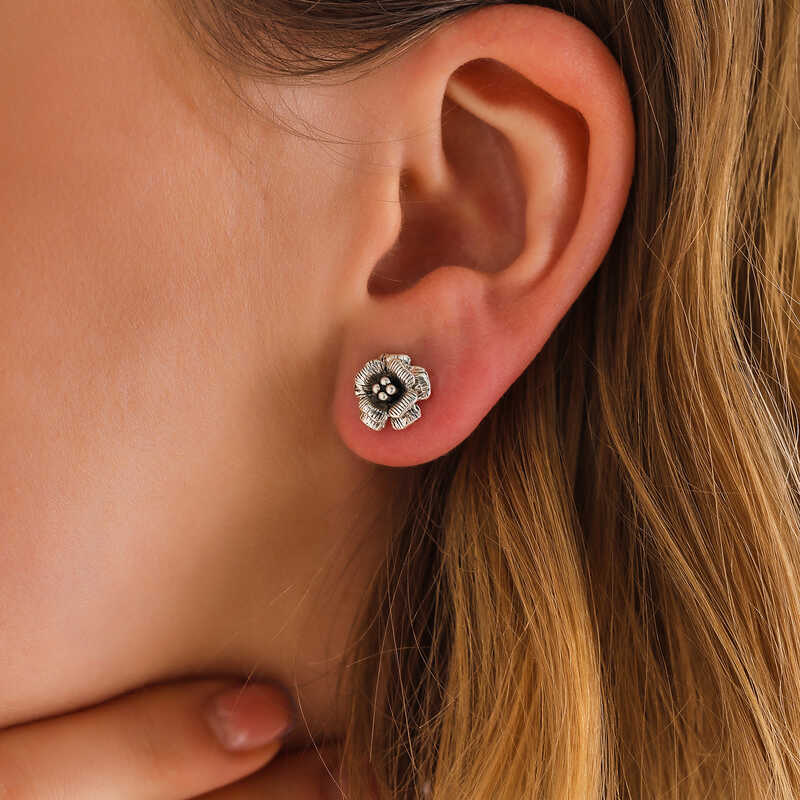 Sterling Silver Rose Flower Stud Earrings - Vintage Charm