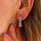 Stud Earrings - Silver-Tone Purple Teardrop Halo Design