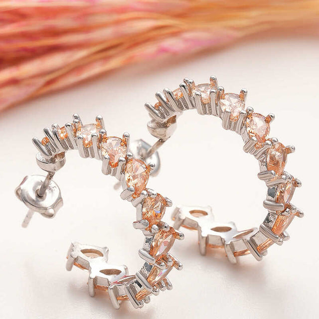 Hoop Earrings - Silver-Tone Pear-Cut Brown Gemstone Sparkle