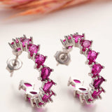 Sterling Silver Pink Pear-Cut Gemstone Half-Hoop Earrings