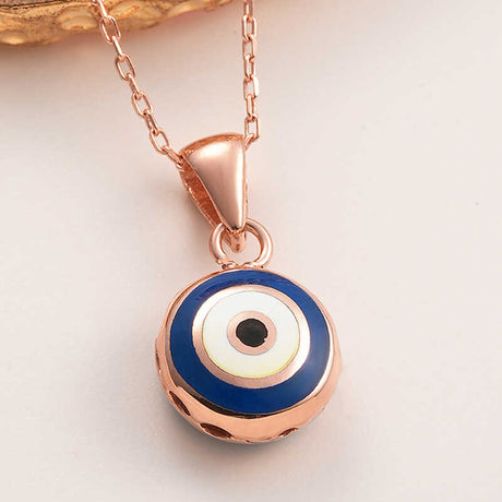 Nazar Evil Eye Pendant Necklace - Rose Gold Plated Sterling Silver