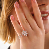 Rose Gold Plated Sterling Silver Adjustable Floral Ring with Zirconia