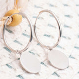 Hoop Earrings - Sterling Silver Polished Oval Dangle