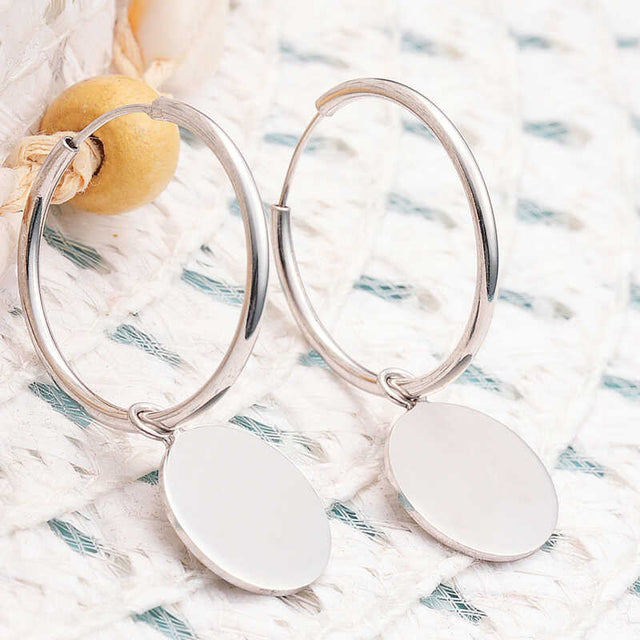 Hoop Earrings - Sterling Silver Polished Oval Dangle