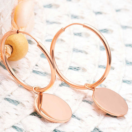 Hoop Earrings - Rose Gold-Tone Polished Minimalist Disc Charm Drop