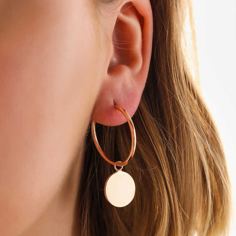 Hoop Earrings - Rose Gold-Tone Polished Minimalist Disc Charm Drop