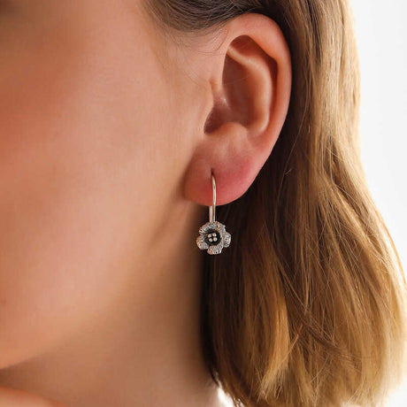 Drop Earrings - Silver-Tone Oxidized Floral Rose Design