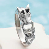 Ring - Polished Silver-Tone Wolf Head with Sparkling Zirconia