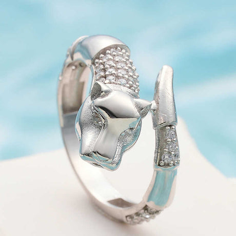 Sterling Silver Panther Wrap Ring - Sparkling Cubic Zirconia Design