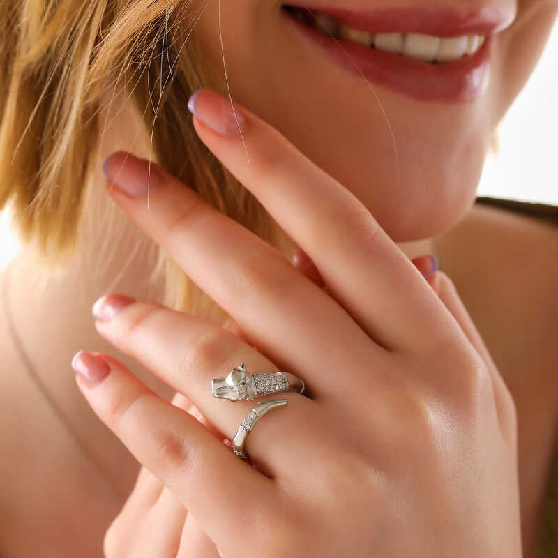Sterling Silver Panther Wrap Ring - Sparkling Cubic Zirconia Design