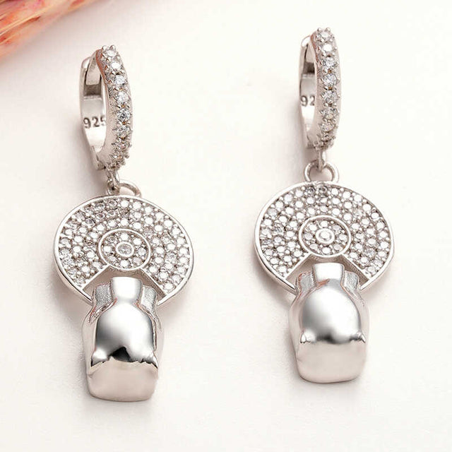 Sterling Silver Dangle Earrings - Sparkling Pavé Disc & Modern Charm