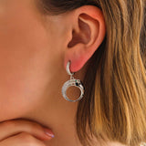 Sterling Silver Pave CZ Tiger Hoop Dangle Earrings