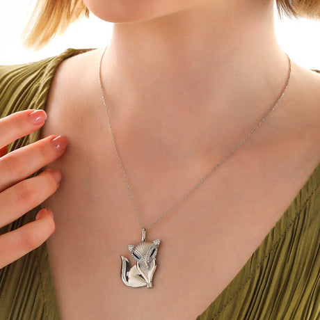 Sterling Silver Fox Pendant Necklace - Dazzling Cubic Zirconia Design