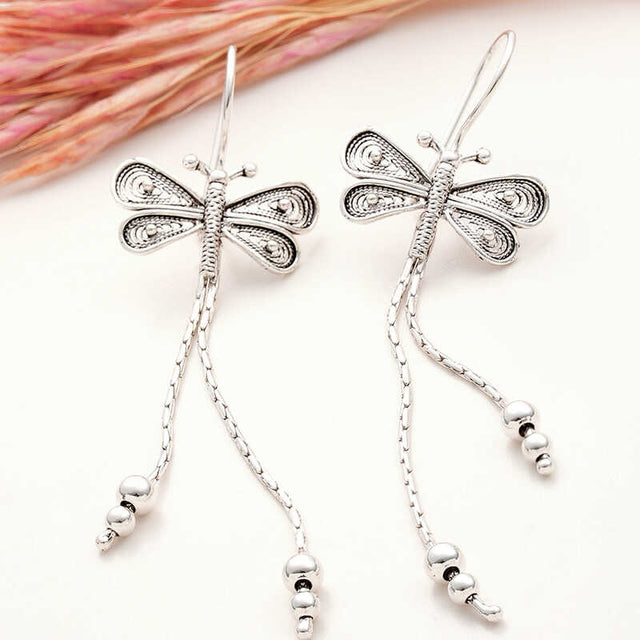 Dangle Earrings - Sterling Silver Filigree Dragonfly Design