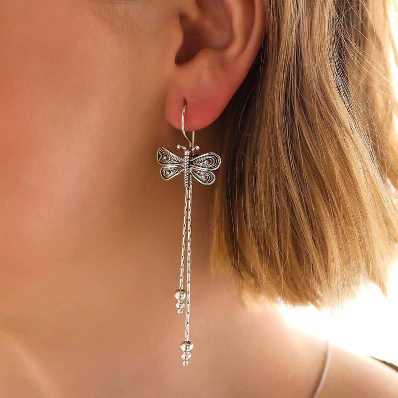 Dangle Earrings - Sterling Silver Filigree Dragonfly Design