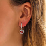 Sterling Silver Red Garnet Heart Halo Drop Earrings