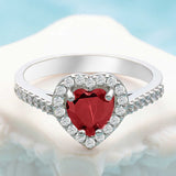 Ring - Silver-Tone Red Heart Halo Ring with Sparkling Pave Accents