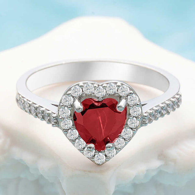 Ring - Silver-Tone Red Heart Halo Ring with Sparkling Pave Accents