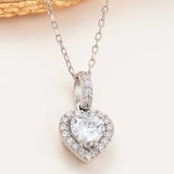 Necklace - Silver-Tone Heart Halo Pendant with Cubic Zirconia